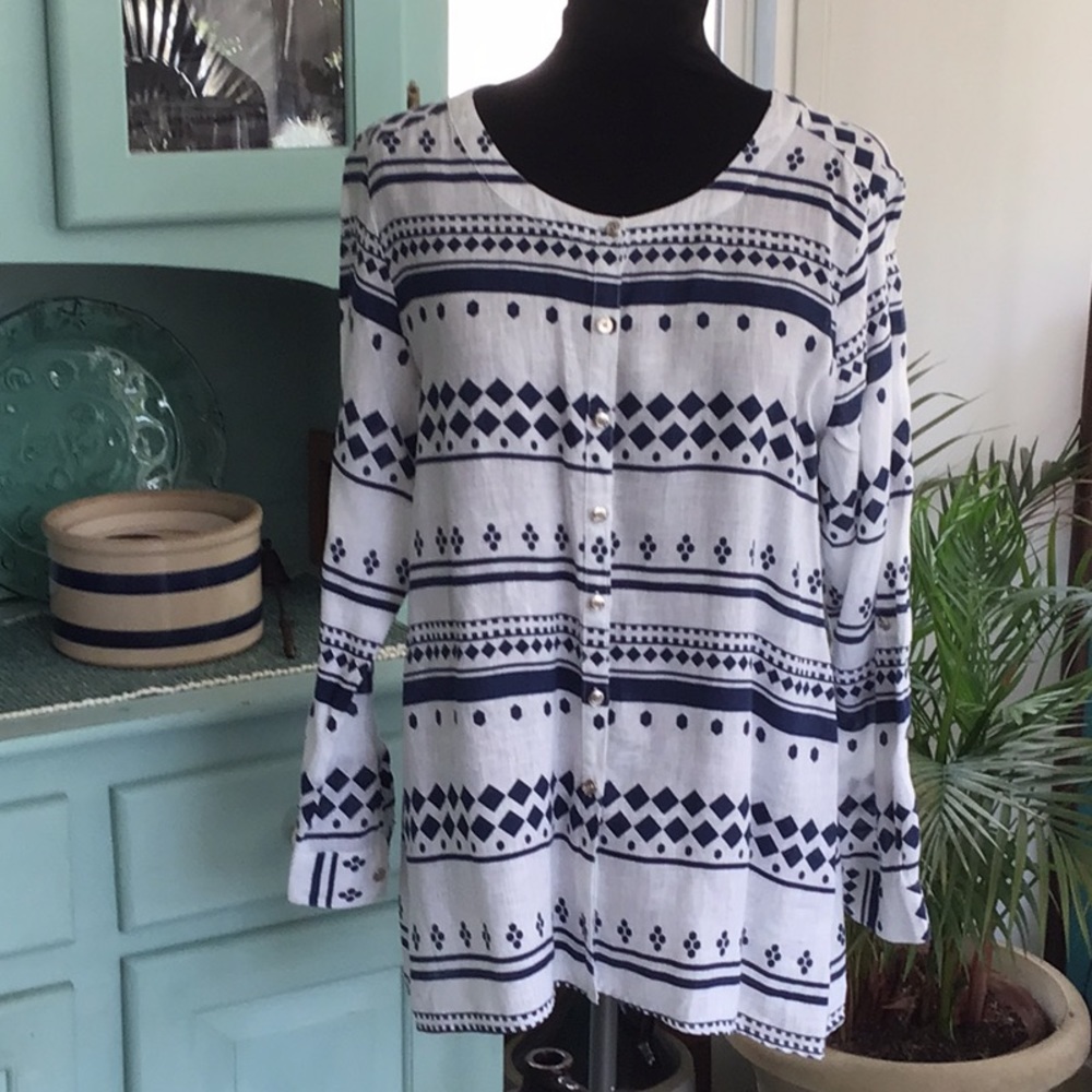 JM Collection Navy & White Blouse